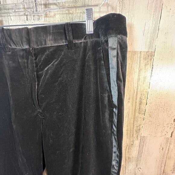 Reiss Velvet Tuxedo Pants | Black | Satin Stripe | Size 12R | Holiday Evening - Picture 1 of 9